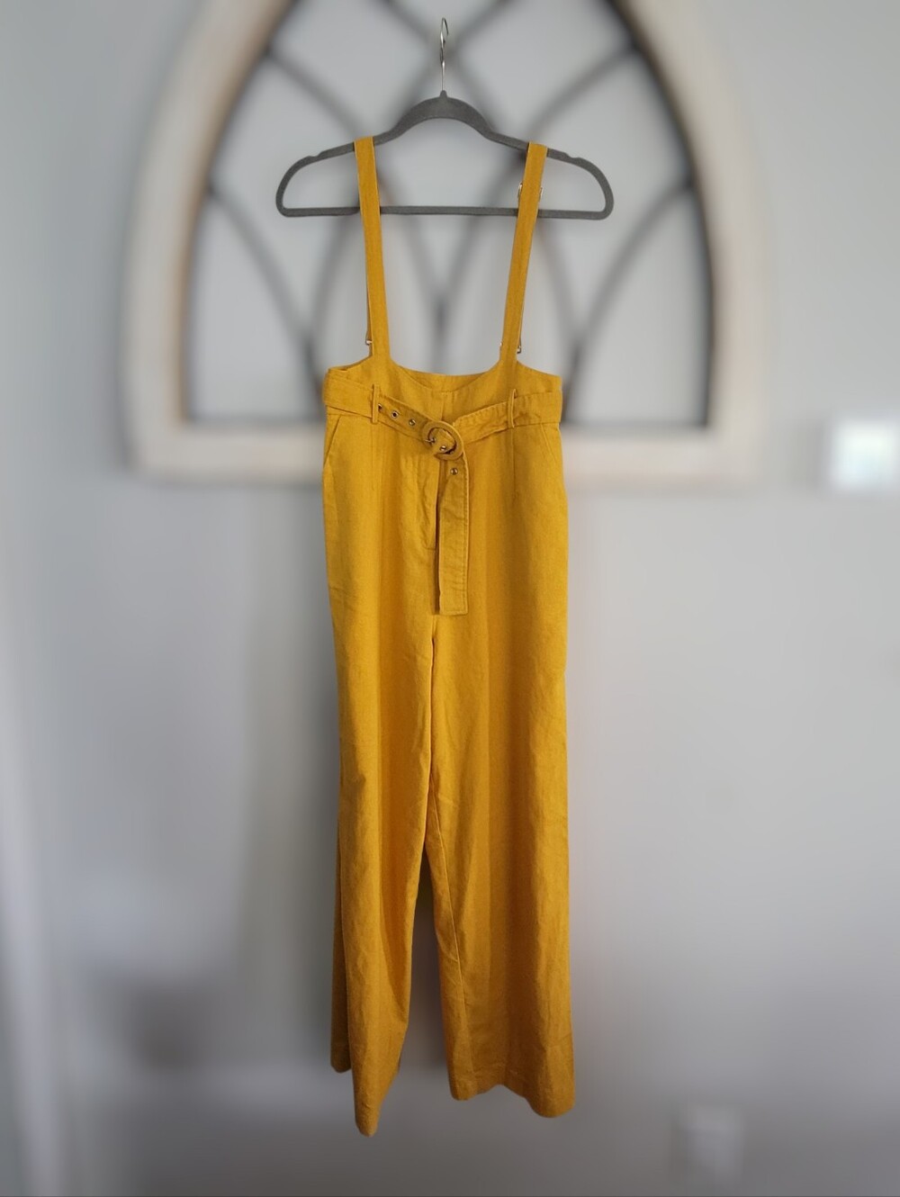 Forever 21, Mustard, High Waist, Wide Leg Linen Blend Jumpsuit w/ Belt, S - Picture 2 of 4